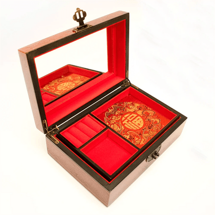 Exquisite Handcrafted Chinese Lacquer Jewelry Box with Mirror - A Beautiful Keepsake for Your Treasures - Très Elite