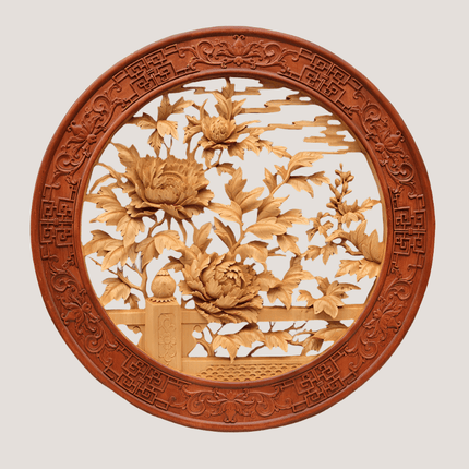 Exquisite Handcrafted Chinese Peony Wood Pendant - Très Elite