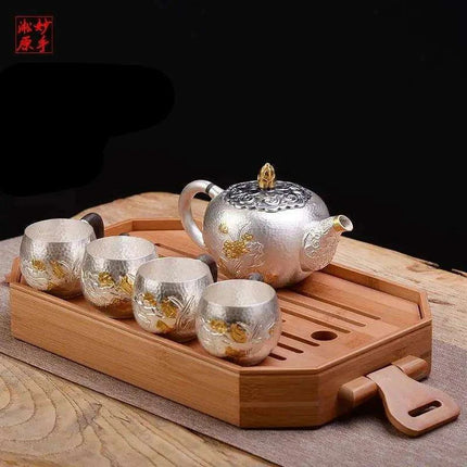 Exquisite Handcrafted Silver Kung Fu Tea Set- Très Elite- Très Elite