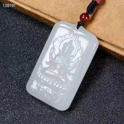 Exquisite Handcrafted White Hetian Jade Guanyin Pendant for Luck and Prosperity- Très Elite- Très Elite