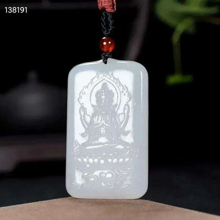 Exquisite Handcrafted White Hetian Jade Guanyin Pendant for Luck and Prosperity- Très Elite- Très Elite