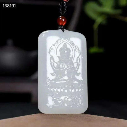 Exquisite Handcrafted White Hetian Jade Guanyin Pendant for Luck and Prosperity- Très Elite- Très Elite