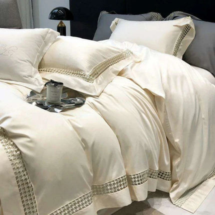 Exquisite Houndstooth Egyptian Cotton Luxury Bedding Collection - Duvet Cover, Sheets & Pillowcases, 100S Quality - Très Elite