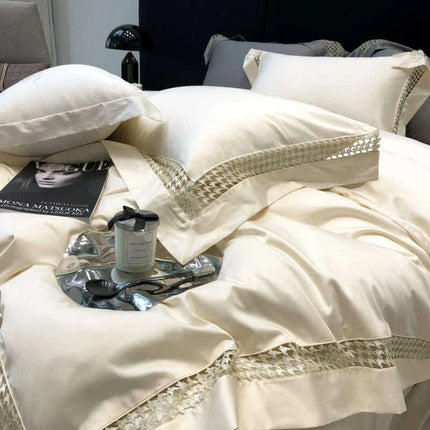 Exquisite Houndstooth Egyptian Cotton Luxury Bedding Collection - Duvet Cover, Sheets & Pillowcases, 100S Quality - Très Elite