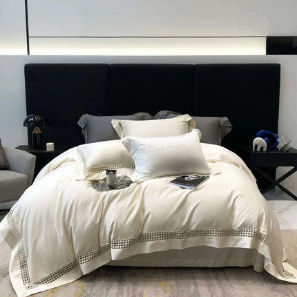 Exquisite Houndstooth Egyptian Cotton Luxury Bedding Collection - Duvet Cover, Sheets & Pillowcases, 100S Quality - Très Elite