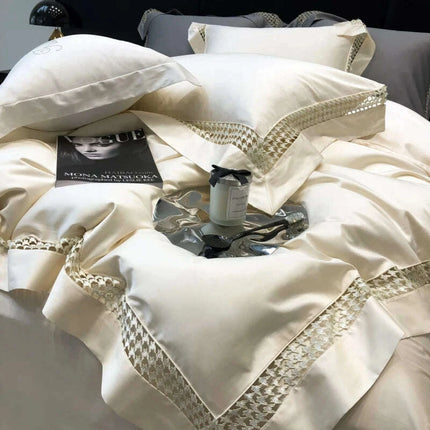 Exquisite Houndstooth Egyptian Cotton Luxury Bedding Collection - Duvet Cover, Sheets & Pillowcases, 100S Quality- Très Elite- Très Elite