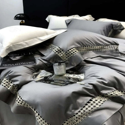 Exquisite Houndstooth Egyptian Cotton Luxury Bedding Collection - Duvet Cover, Sheets & Pillowcases, 100S Quality- Très Elite- Très Elite