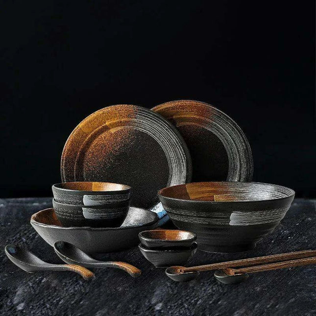 Exquisite Japanese-Inspired Ceramic Tableware Set - Frosted Bowls and Plates for Upscale Dining