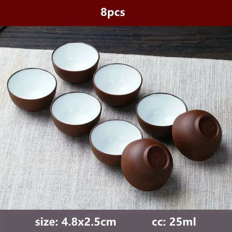 Exquisite Portable 8-Piece Handmade Yixing Purple Clay Teacup Set for Tea Lovers - Très Elite