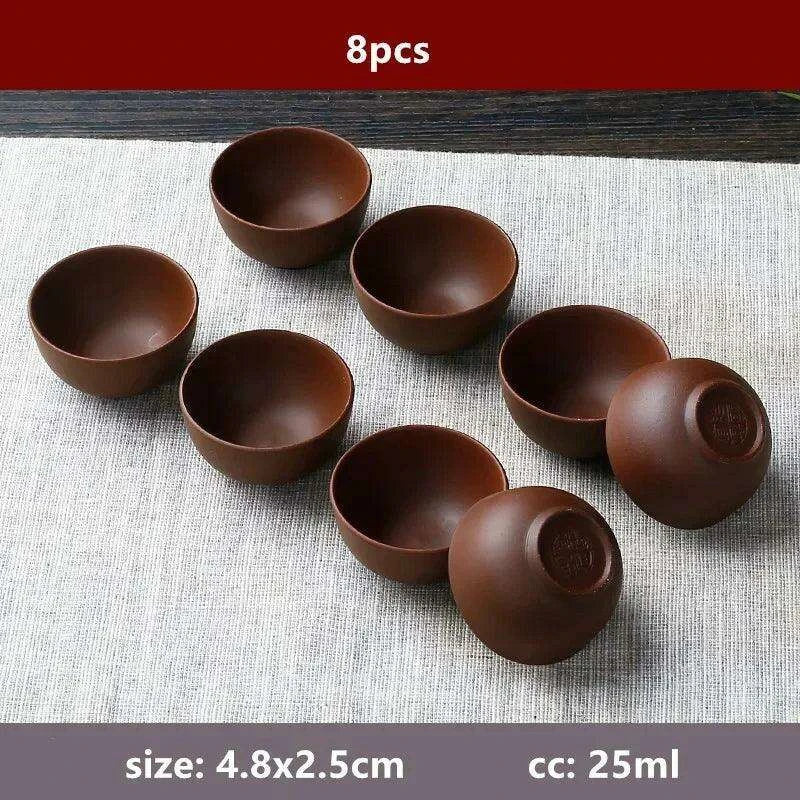 Exquisite Portable 8-Piece Handmade Yixing Purple Clay Teacup Set for Tea Lovers - Très Elite