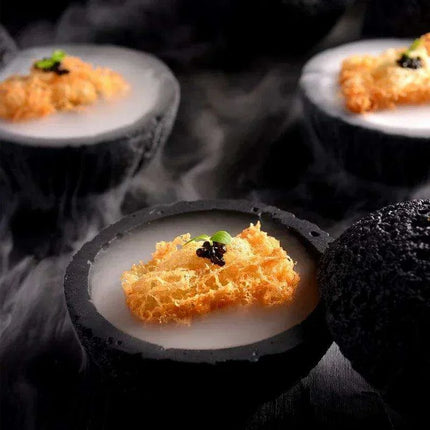 Exquisite Smoked Black Volcanic Stone Bowl Set for Gourmet Enthusiasts..