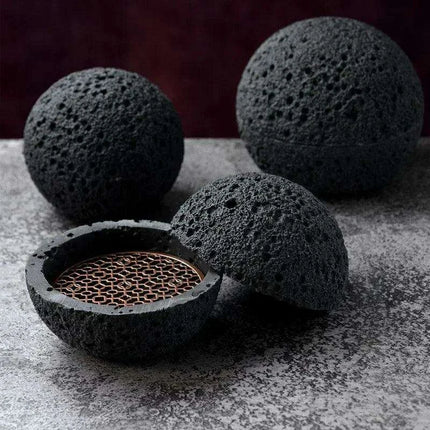 Exquisite Smoked Black Volcanic Stone Bowl Set for Gourmet Enthusiasts..