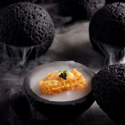 Exquisite Smoked Black Volcanic Stone Bowl Set for Gourmet Enthusiasts..