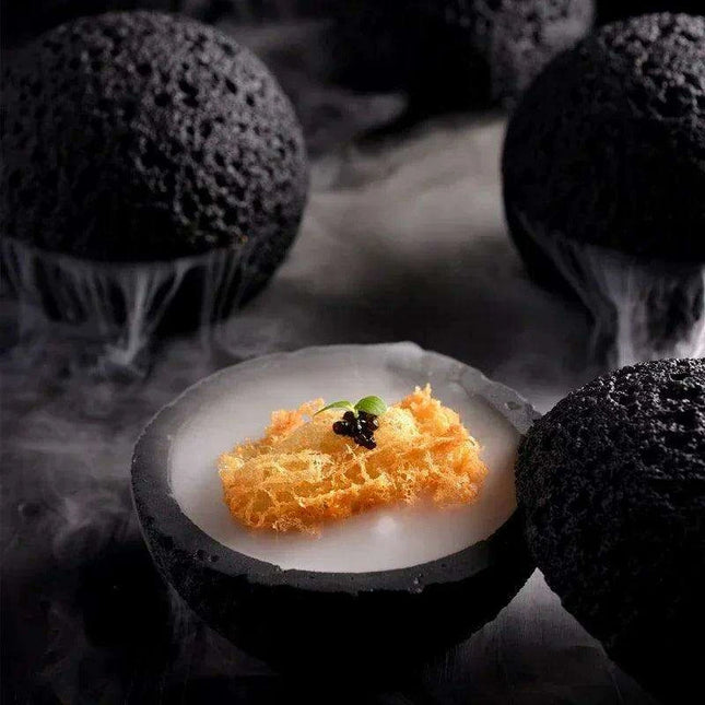 Exquisite Smoked Black Volcanic Stone Bowl Set for Gourmet Enthusiasts