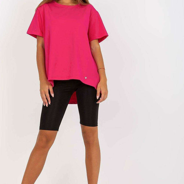 Extended Back Round Neck Tee for Women with Short Sleeves