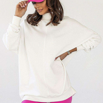 Extended Cut Cotton Sweatshirt With Decorative Stitching