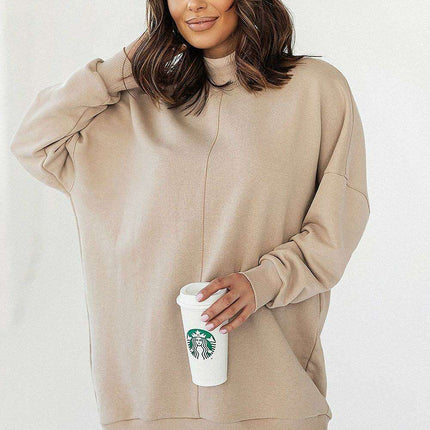 Extended Cut Cotton Sweatshirt With Decorative Stitching