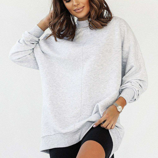 Extended Cut Cotton Sweatshirt With Decorative Stitching