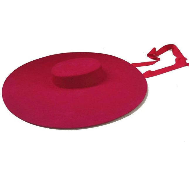 Extra Large Red Wool Fedora Hat with 15cm Brim - Stylish Flat Top