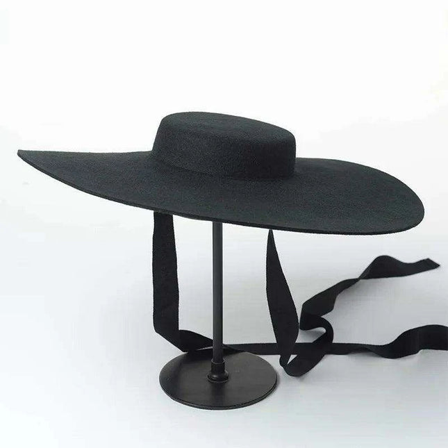 Extra Large Red Wool Fedora Hat with 15cm Brim - Stylish Flat Top