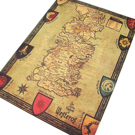 Westeros Map Retro Kraft Paper Wall Art - Game of Thrones Vintage Poster