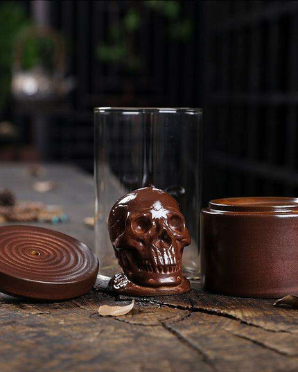 Enigmatic Skull Backflow Incense Holder with Vintage Glass Shield - Alluring Home Decor Piece