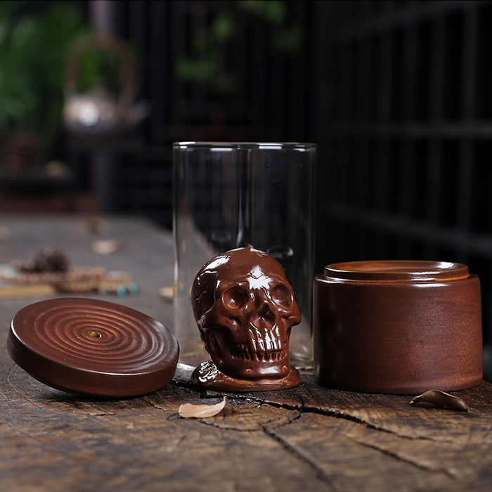 Skull Backflow Incense Burner with Unique Antique Glass Feature