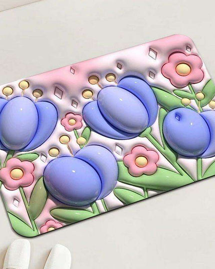 Elegant 3D Floral Design Quick-Dry Bath Mat