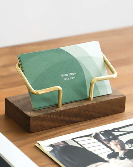 Elegant Geometric Business Card Holder in Black Walnut and Brass