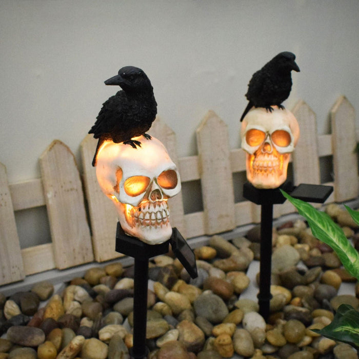 Ethereal Halloween Solar Garden Lights Featuring Skull Crow Designs