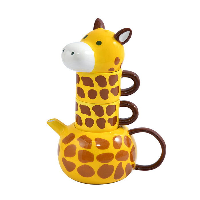 Playful Giraffe Cartoon Ceramic Mug Set