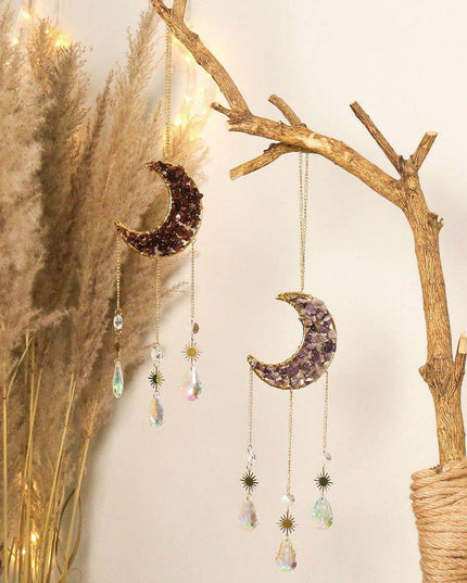 Enchanting Sun and Moon Crystal Dream Catcher Pendant Necklace