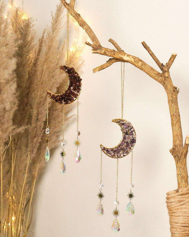 Enchanting Sun and Moon Crystal Dream Catcher Pendant Necklace