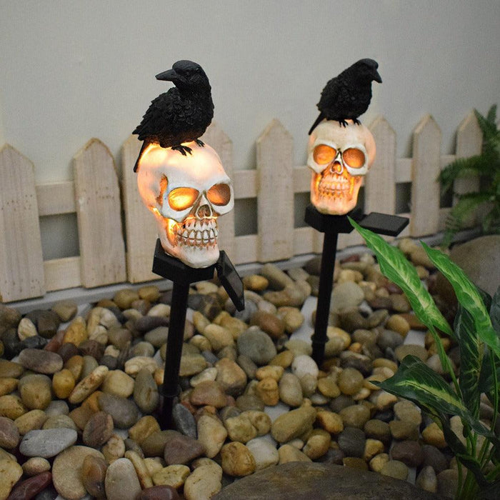 Ethereal Halloween Solar Garden Lights Featuring Skull Crow Designs