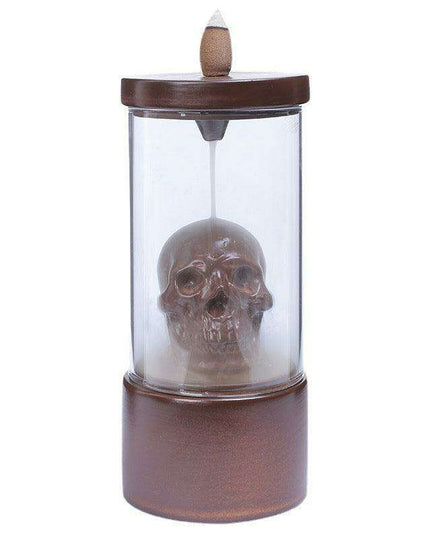 Enigmatic Skull Backflow Incense Holder with Vintage Glass Shield - Alluring Home Decor Piece