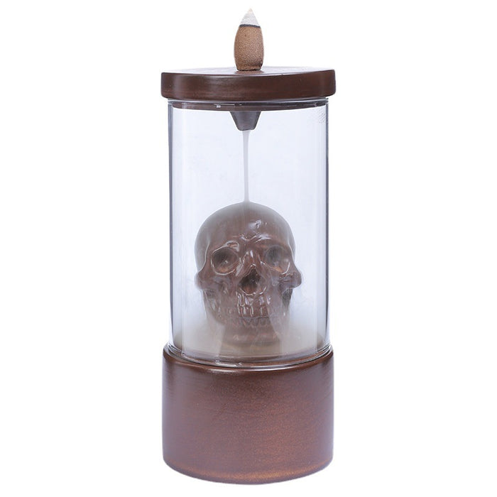 Skull Backflow Incense Burner with Antique Glass Design