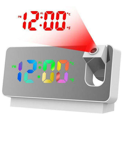 Silent Rotating LED Projection Alarm Clock with Digital Thermometer and Customizable Display