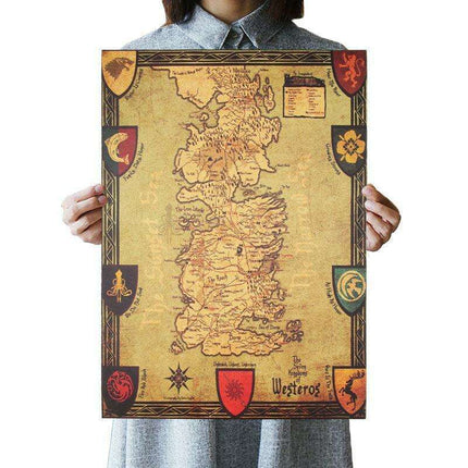 Westeros Map Retro Kraft Paper Wall Art - Game of Thrones Vintage Poster