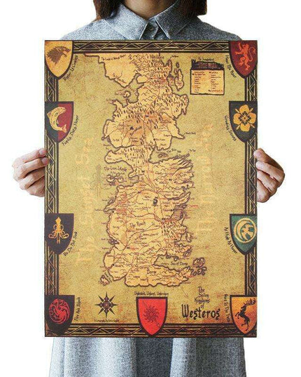 Westeros Map Retro Kraft Paper Wall Art - Game of Thrones Vintage Poster