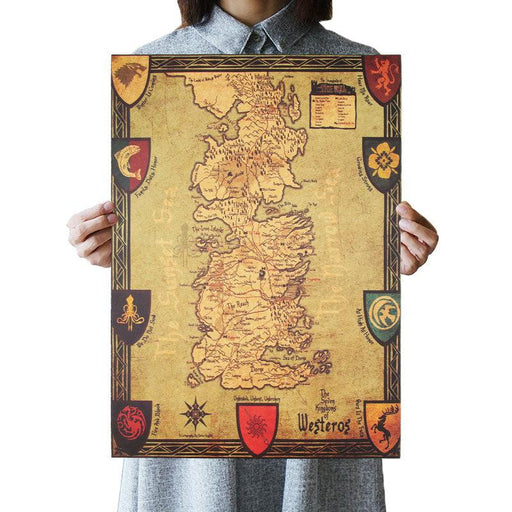 Westeros Map Game of Thrones Poster - Vintage Kraft Paper Wall Art