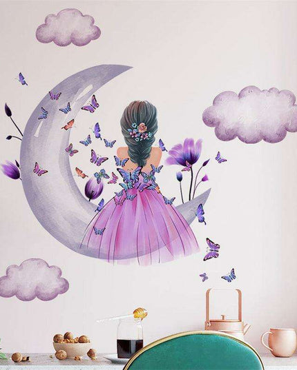Celestial Butterfly Maiden PVC Wall Art Stickers for Dreamy Room Transformation