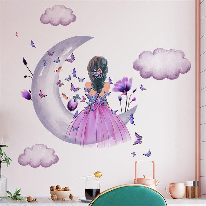 Enchanting Butterfly Moon Girl Eco-Friendly Wall Decals