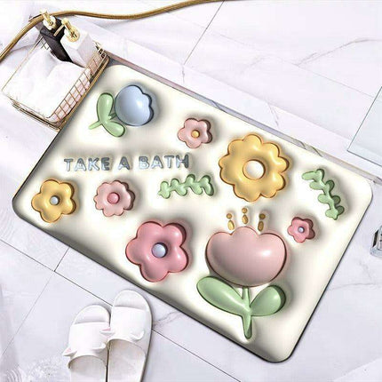 Elegant 3D Floral Design Quick-Dry Bath Mat