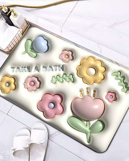 Elegant 3D Floral Design Quick-Dry Bath Mat
