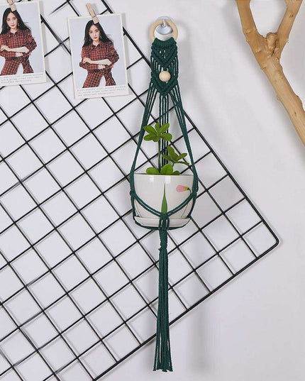 Boho-Chic Green Macrame Wall Plant Hanger with Iron Ring - Elevate Your Home Decor