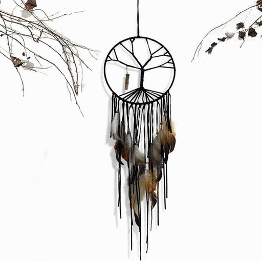 Enchanted Tree of Life Black Feather Dreamcatcher - Mystical Ornamental Dreamcatcher for Children's Bedroom
