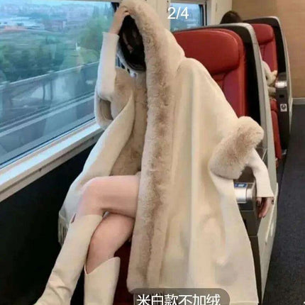 Fabulous Fur-Trimmed Batwing Poncho for Trendsetting Women