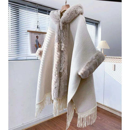 Fabulous Fur-Trimmed Batwing Poncho for Trendsetting Women - Très Elite