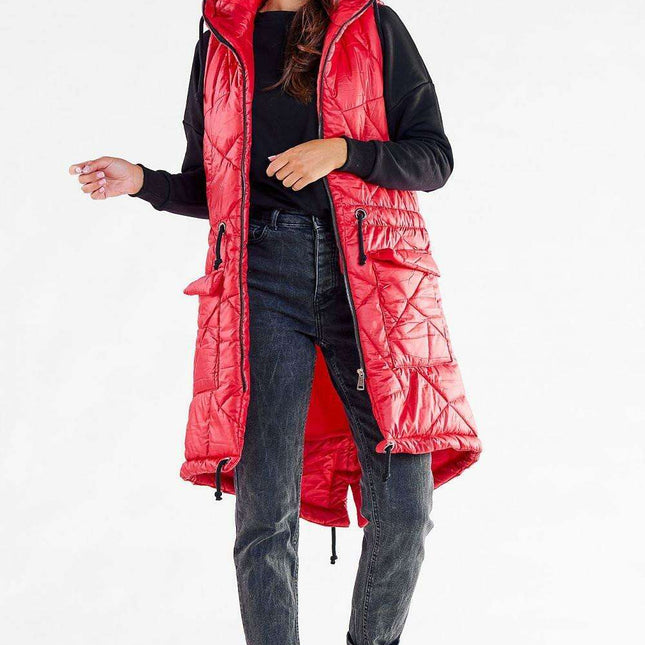 Fall Wardrobe Essential: Quilted Shimmer Hooded Vest with Adjustable Waist - Stylish Layer