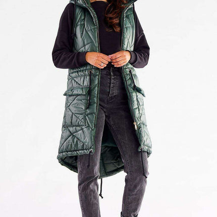 Fall Wardrobe Essential: Quilted Shimmer Hooded Vest with Adjustable Waist - Stylish Layer - Très Elite